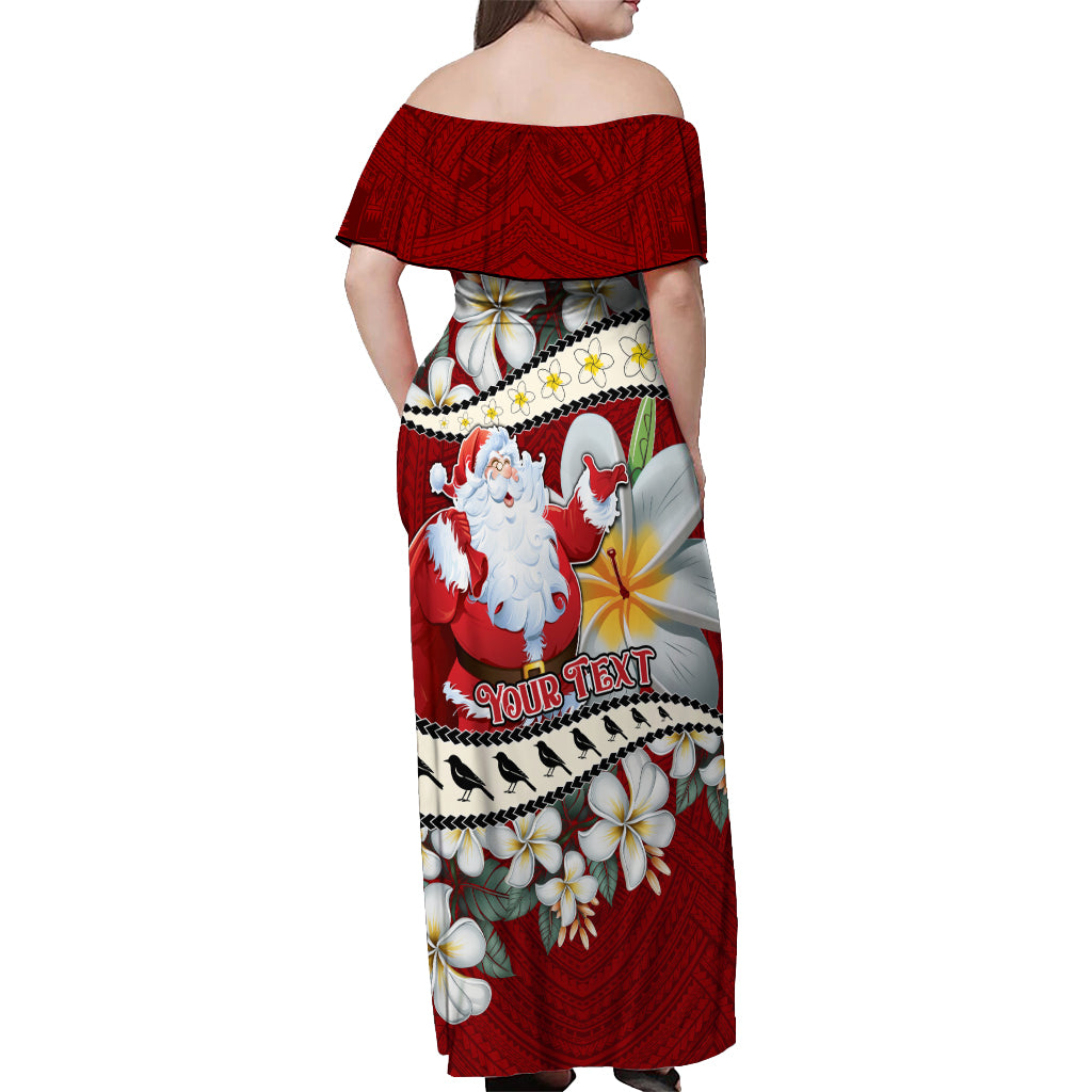Personalised Tahiti Christmas Off Shoulder Maxi Dress Tiare Flowers and Pomarea Nigra with Polynesian Pattern LT03 - Polynesian Pride