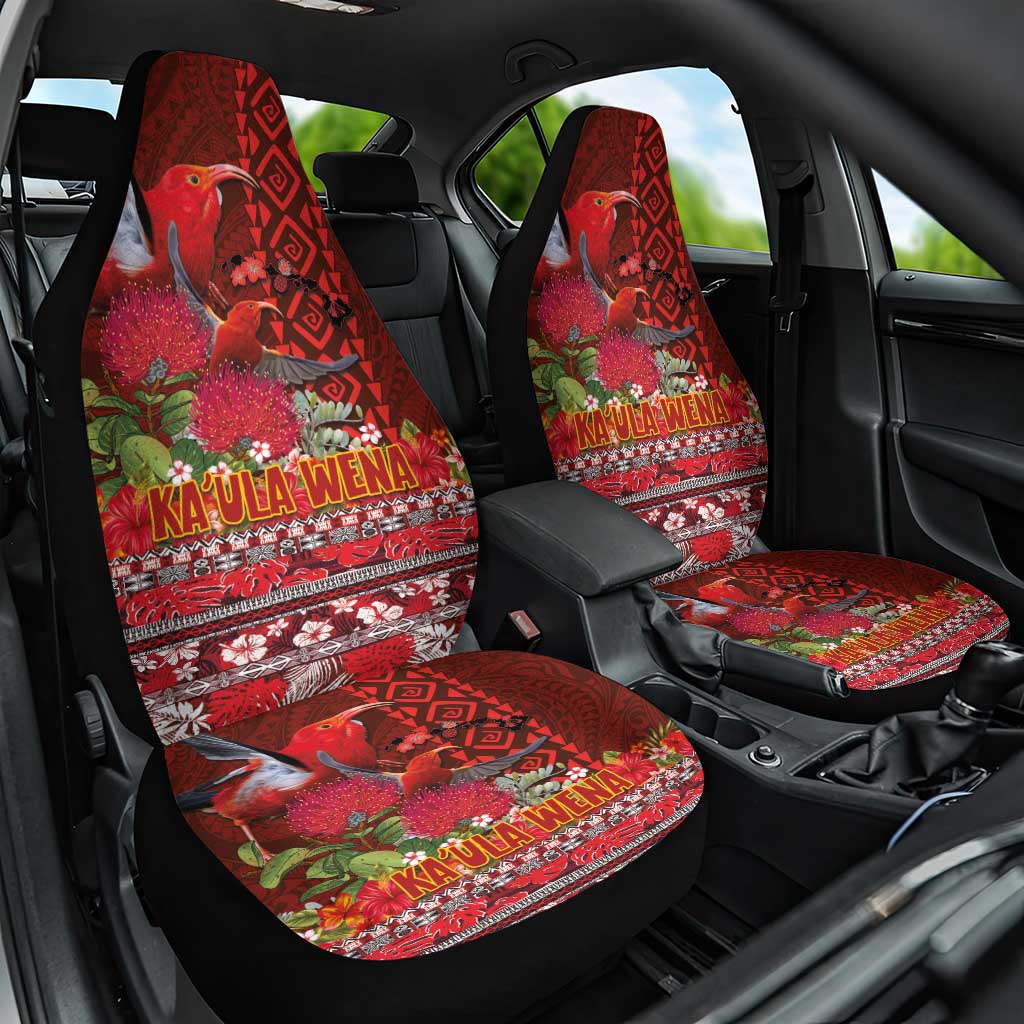 Hawaii KaUla Wena Iiwi Car Seat Cover With Tropical Plants and 'Ohi'a lehua Kakau Art Tattoo LT03 One Size Red - Polynesian Pride