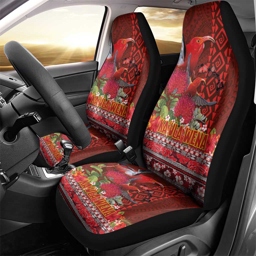 Hawaii KaUla Wena Iiwi Car Seat Cover With Tropical Plants and 'Ohi'a lehua Kakau Art Tattoo LT03 - Polynesian Pride