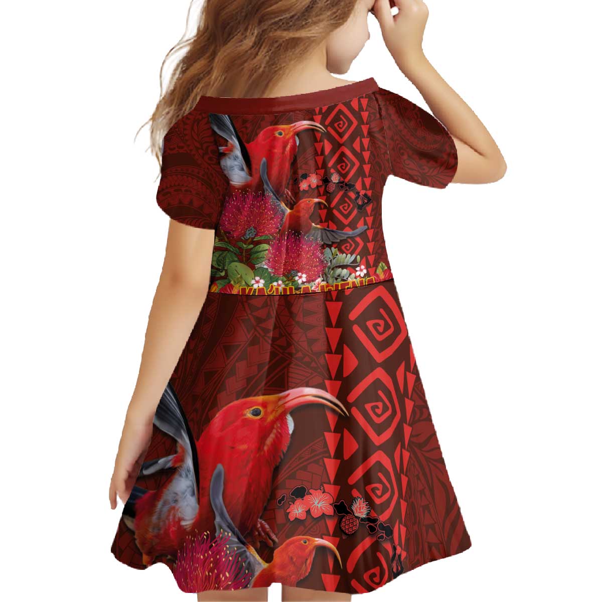 Hawaii KaUla Wena Iiwi Family Matching Off The Shoulder Long Sleeve Dress and Hawaiian Shirt With Tropical Plants and 'Ohi'a lehua Kakau Art Tattoo LT03 - Polynesian Pride