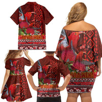 Hawaii KaUla Wena Iiwi Family Matching Off Shoulder Short Dress and Hawaiian Shirt With Tropical Plants and 'Ohi'a lehua Kakau Art Tattoo LT03 - Polynesian Pride