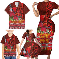 Hawaii KaUla Wena Iiwi Family Matching Short Sleeve Bodycon Dress and Hawaiian Shirt With Tropical Plants and 'Ohi'a lehua Kakau Art Tattoo LT03 - Polynesian Pride