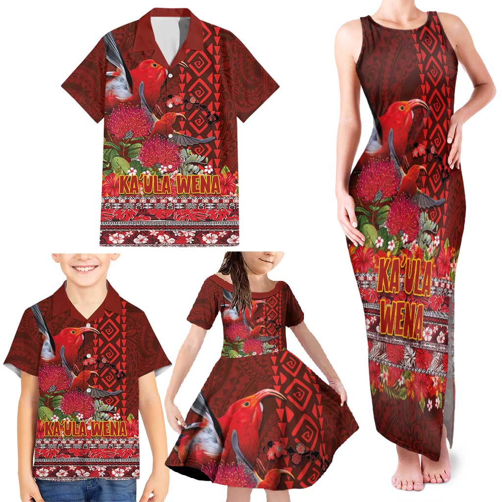 Hawaii KaUla Wena Iiwi Family Matching Tank Maxi Dress and Hawaiian Shirt With Tropical Plants and 'Ohi'a lehua Kakau Art Tattoo LT03 - Polynesian Pride