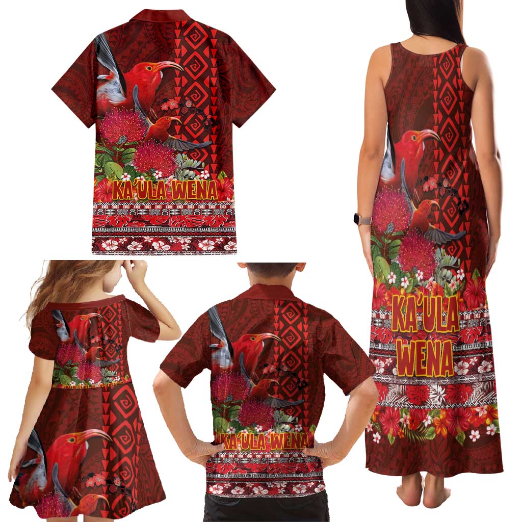 Hawaii KaUla Wena Iiwi Family Matching Tank Maxi Dress and Hawaiian Shirt With Tropical Plants and 'Ohi'a lehua Kakau Art Tattoo LT03 - Polynesian Pride