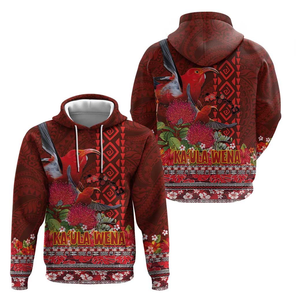 Hawaii KaUla Wena Iiwi Hoodie With Tropical Plants and 'Ohi'a lehua Kakau Art Tattoo LT03 - Polynesian Pride