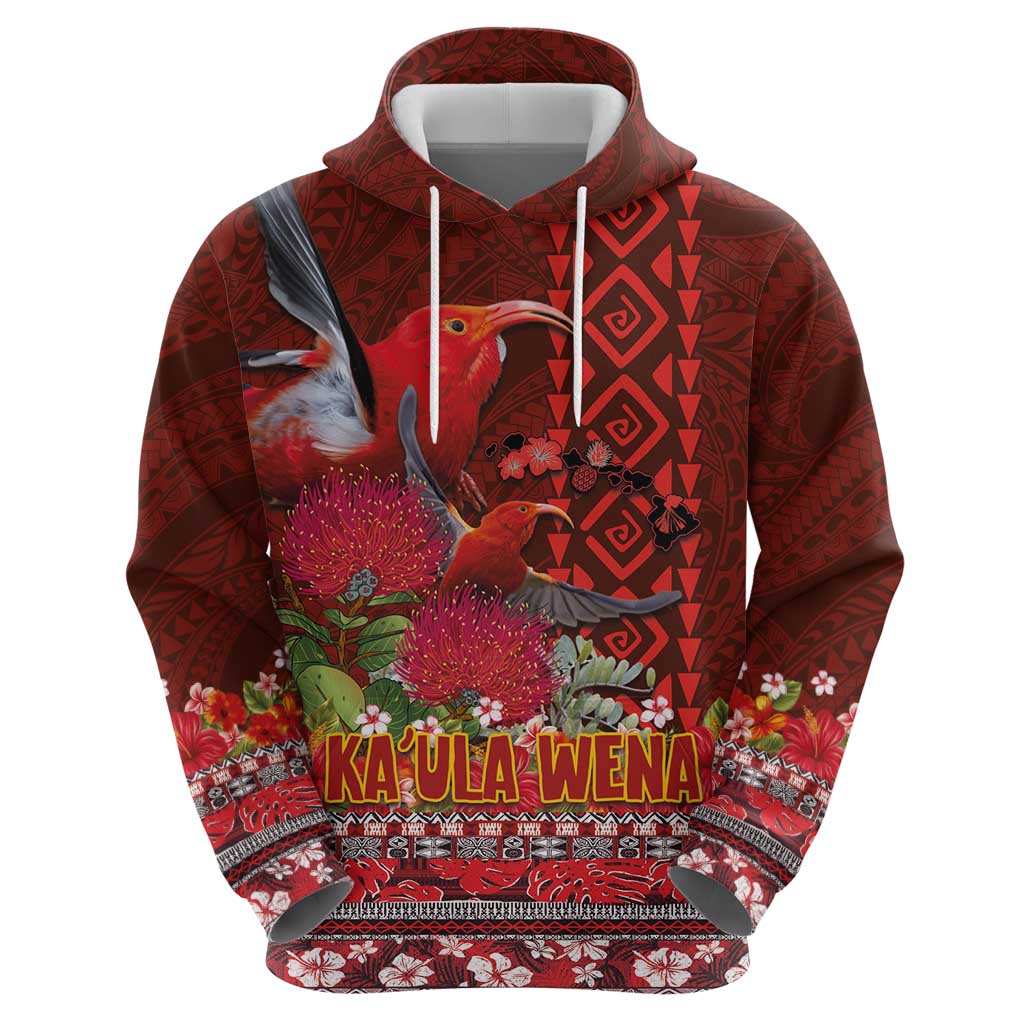 Hawaii KaUla Wena Iiwi Hoodie With Tropical Plants and 'Ohi'a lehua Kakau Art Tattoo LT03 - Polynesian Pride
