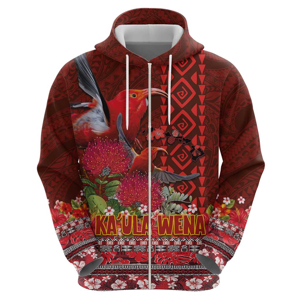 Hawaii KaUla Wena Iiwi Hoodie With Tropical Plants and 'Ohi'a lehua Kakau Art Tattoo LT03 - Polynesian Pride