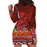 Hawaii KaUla Wena Iiwi Hoodie Dress With Tropical Plants and 'Ohi'a lehua Kakau Art Tattoo LT03 - Polynesian Pride