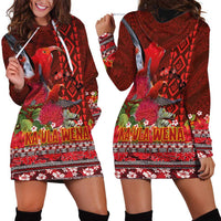Hawaii KaUla Wena Iiwi Hoodie Dress With Tropical Plants and 'Ohi'a lehua Kakau Art Tattoo LT03 - Polynesian Pride