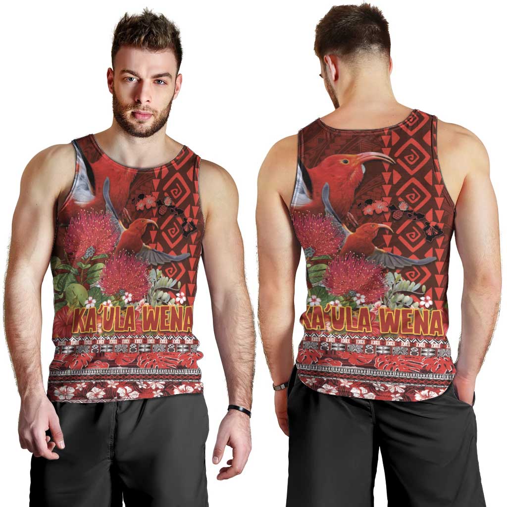 Hawaii KaʻUla Wena ʻIʻiwi Men Tank Top With Tropical Plants and 'Ohi'a lehua Kakau Art Tattoo