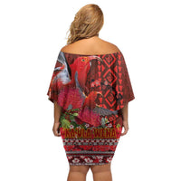 Hawaii KaUla Wena Iiwi Off Shoulder Short Dress With Tropical Plants and 'Ohi'a lehua Kakau Art Tattoo LT03 - Polynesian Pride