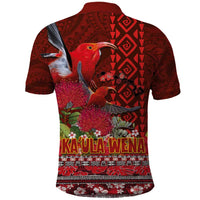 Hawaii KaUla Wena Iiwi Polo Shirt With Tropical Plants and 'Ohi'a lehua Kakau Art Tattoo LT03 - Polynesian Pride