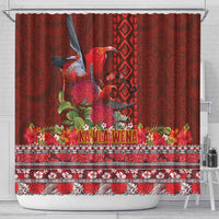 Hawaii KaUla Wena Iiwi Shower Curtain With Tropical Plants and 'Ohi'a lehua Kakau Art Tattoo LT03 - Polynesian Pride
