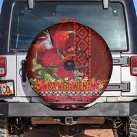 Hawaii KaUla Wena Iiwi Spare Tire Cover With Tropical Plants and 'Ohi'a lehua Kakau Art Tattoo LT03 Red - Polynesian Pride