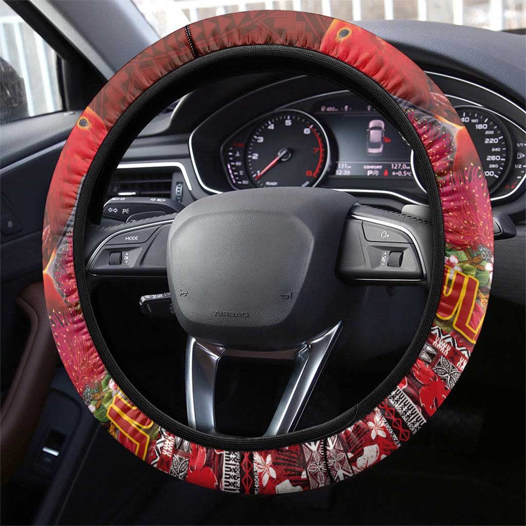Hawaii KaUla Wena Iiwi Steering Wheel Cover With Tropical Plants and 'Ohi'a lehua Kakau Art Tattoo LT03 - Polynesian Pride