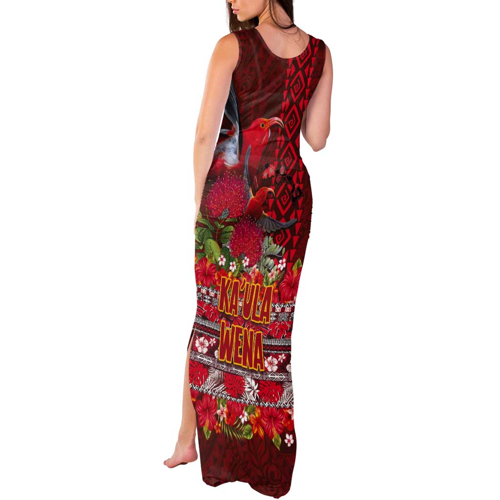 Hawaii KaUla Wena Iiwi Tank Maxi Dress With Tropical Plants and 'Ohi'a lehua Kakau Art Tattoo LT03 - Polynesian Pride