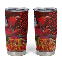 Hawaii KaUla Wena Iiwi Tumbler Cup With Tropical Plants and 'Ohi'a lehua Kakau Art Tattoo LT03 Red - Polynesian Pride