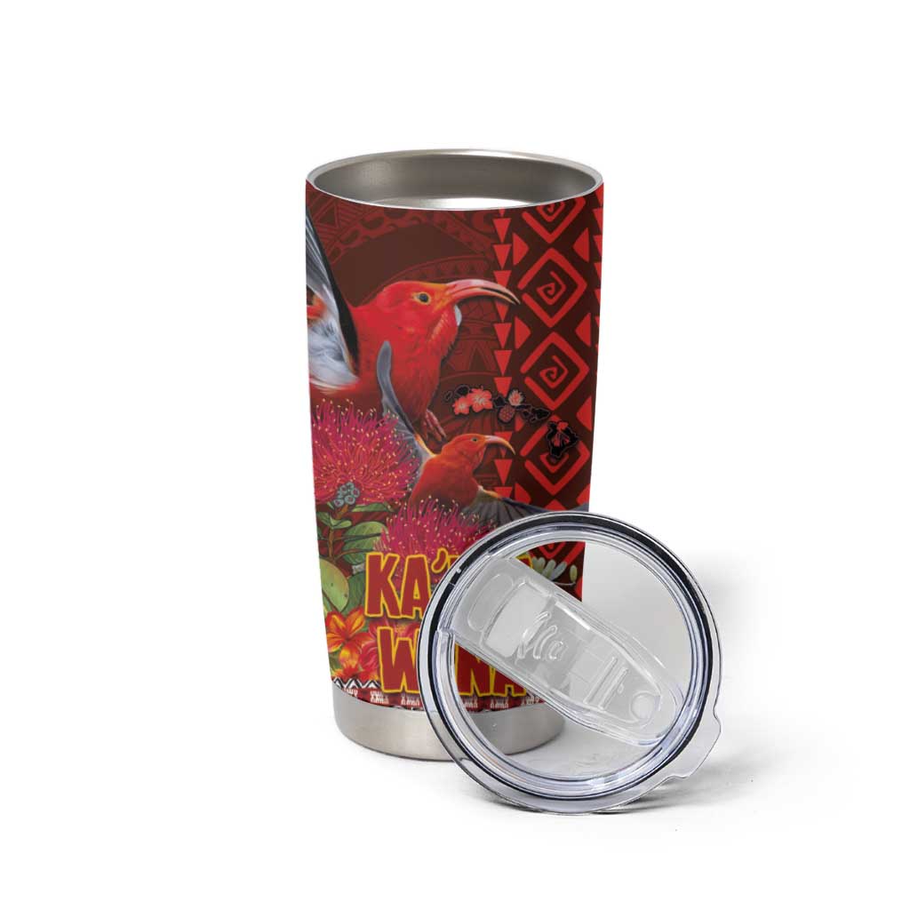 Hawaii KaUla Wena Iiwi Tumbler Cup With Tropical Plants and 'Ohi'a lehua Kakau Art Tattoo LT03 - Polynesian Pride