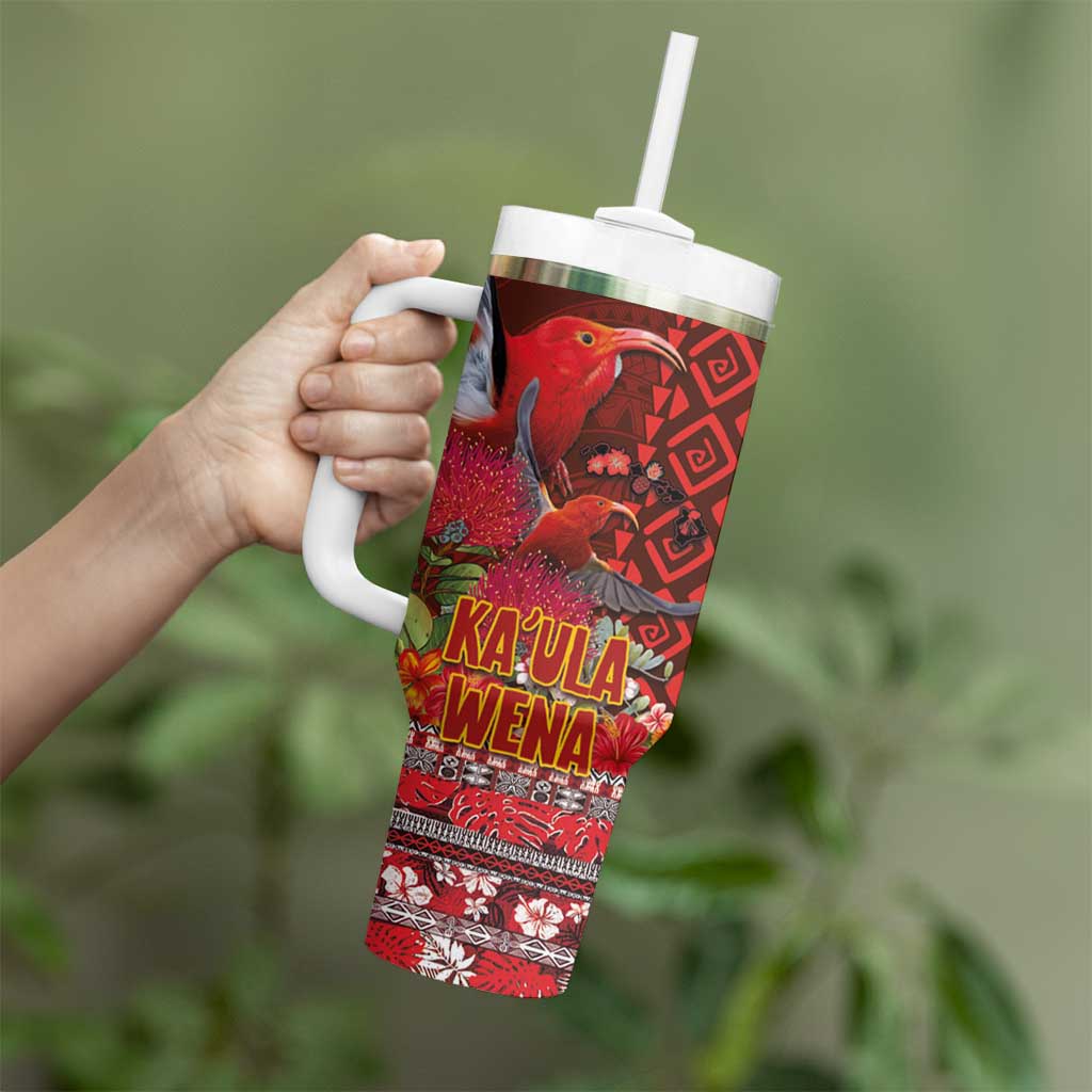 Hawaii KaUla Wena Iiwi Tumbler With Handle With Tropical Plants and 'Ohi'a lehua Kakau Art Tattoo LT03 - Polynesian Pride