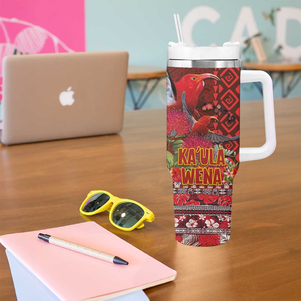 Hawaii KaUla Wena Iiwi Tumbler With Handle With Tropical Plants and 'Ohi'a lehua Kakau Art Tattoo LT03 - Polynesian Pride