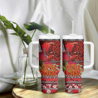 Hawaii KaUla Wena Iiwi Tumbler With Handle With Tropical Plants and 'Ohi'a lehua Kakau Art Tattoo LT03 - Polynesian Pride