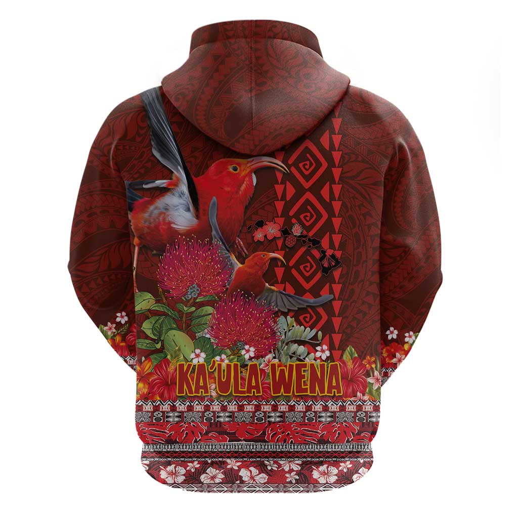 Hawaii KaUla Wena Iiwi Zip Hoodie With Tropical Plants and 'Ohi'a lehua Kakau Art Tattoo LT03 - Polynesian Pride