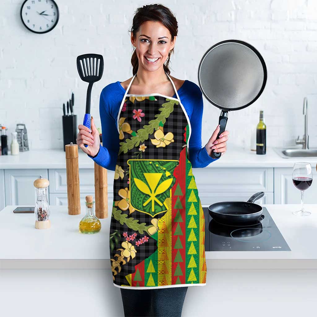 Hawaiian Tropical Plants Lei Apron Kanaka Maoli Tribal with Palaka Motifs - Polynesian Pride
