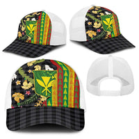 Hawaiian Tropical Plants Lei Baseball Net Cap Kanaka Maoli Tribal with Palaka Motifs - Polynesian Pride
