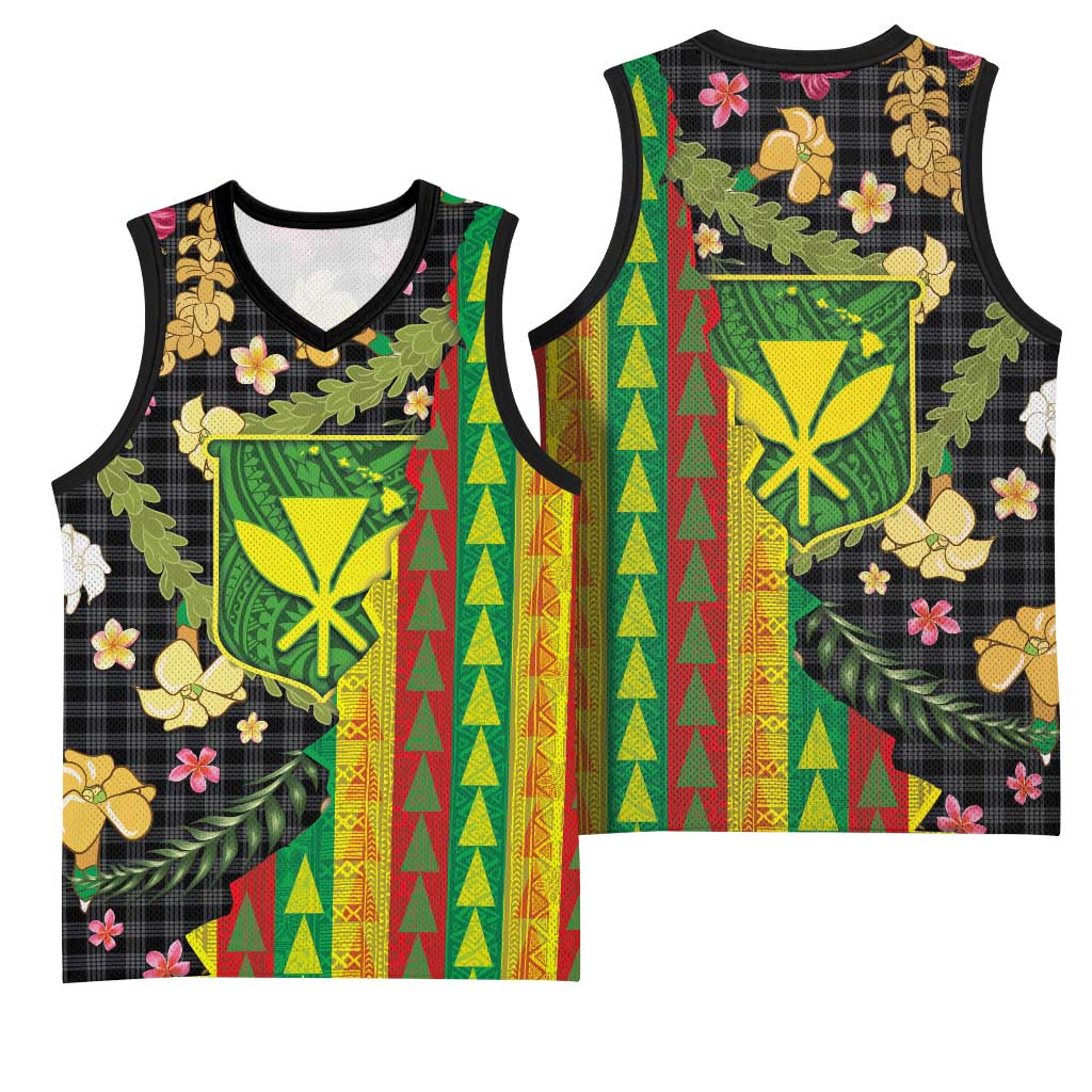 Hawaiian Tropical Plants Lei Basketball Jersey Kanaka Maoli Tribal with Palaka Motifs LT03 - Polynesian Pride