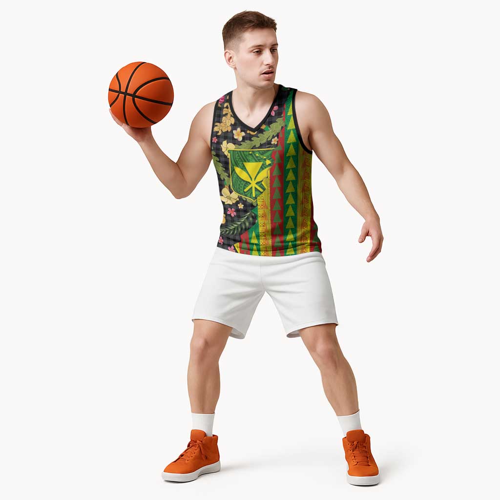 Hawaiian Tropical Plants Lei Basketball Jersey Kanaka Maoli Tribal with Palaka Motifs LT03 - Polynesian Pride