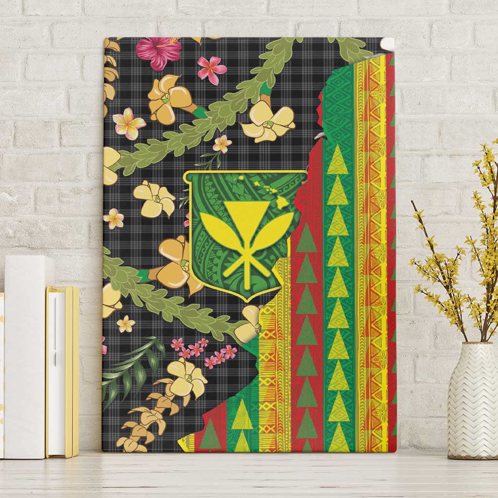 Hawaiian Tropical Plants Lei Canvas Wall Art Kanaka Maoli Tribal with Palaka Motifs - Polynesian Pride