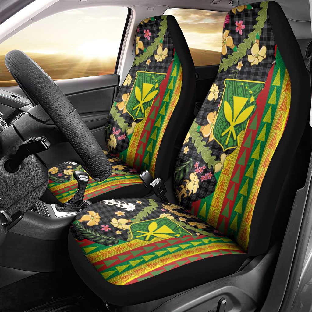 Hawaiian Tropical Plants Lei Car Seat Cover Kanaka Maoli Tribal with Palaka Motifs LT03 - Polynesian Pride