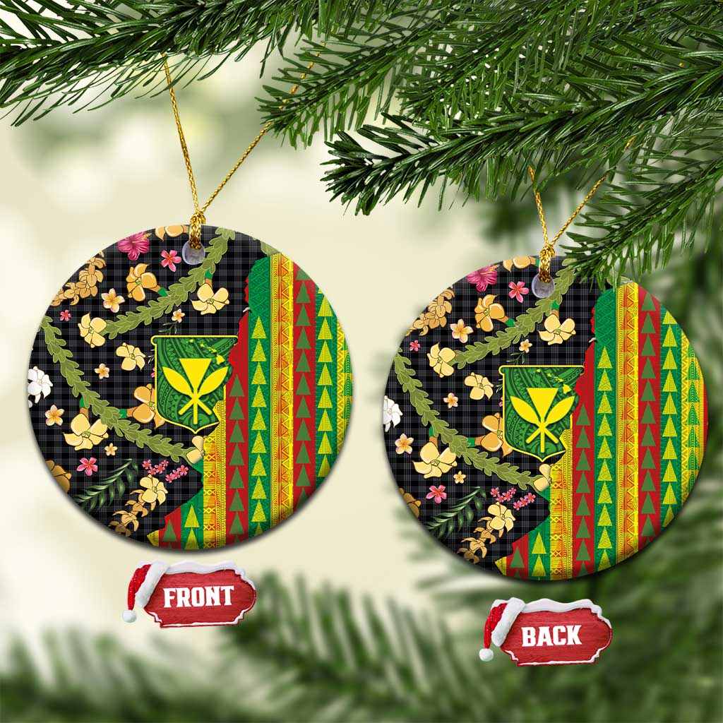 Hawaiian Tropical Plants Lei Ceramic Ornament Kanaka Maoli Tribal with Palaka Motifs - Polynesian Pride