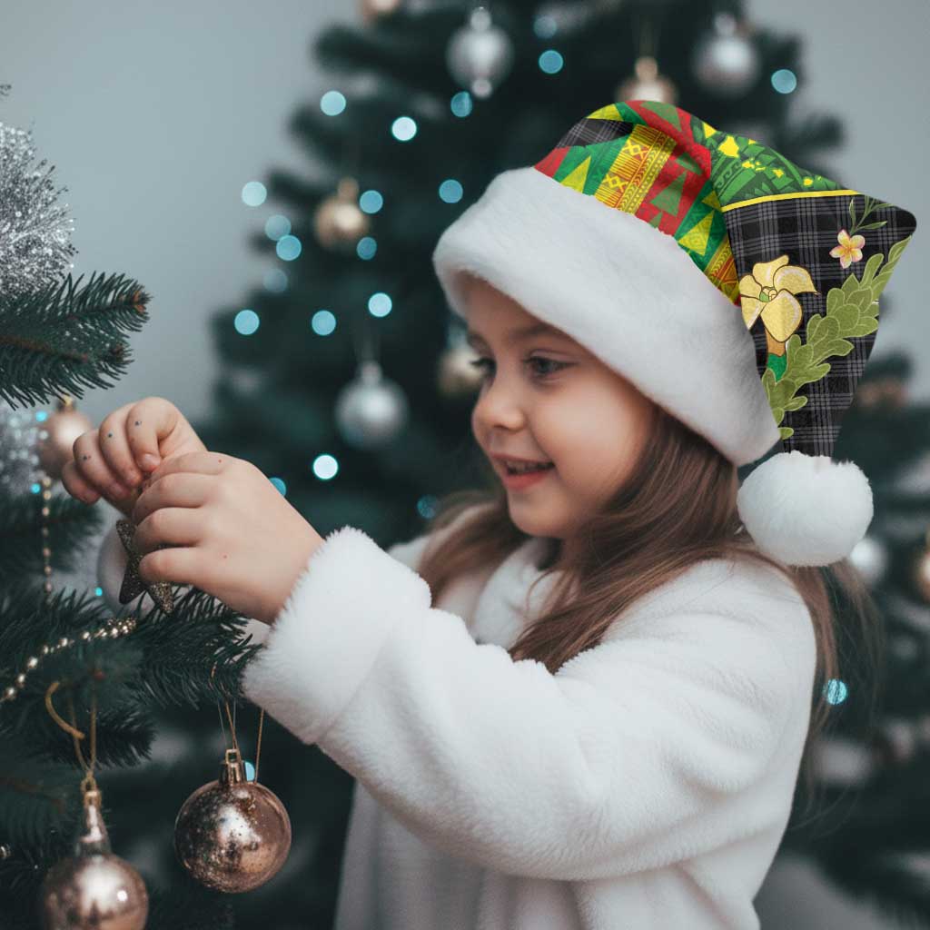 Hawaiian Tropical Plants Lei Christmas Santa Hat Kanaka Maoli Tribal with Palaka Motifs - Polynesian Pride