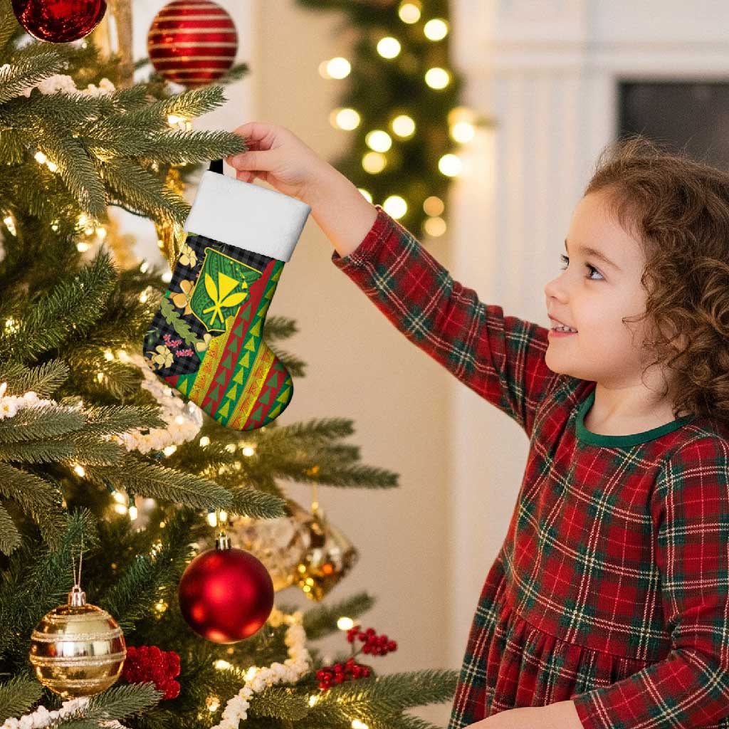 Hawaiian Tropical Plants Lei Christmas Stocking Kanaka Maoli Tribal with Palaka Motifs - Polynesian Pride