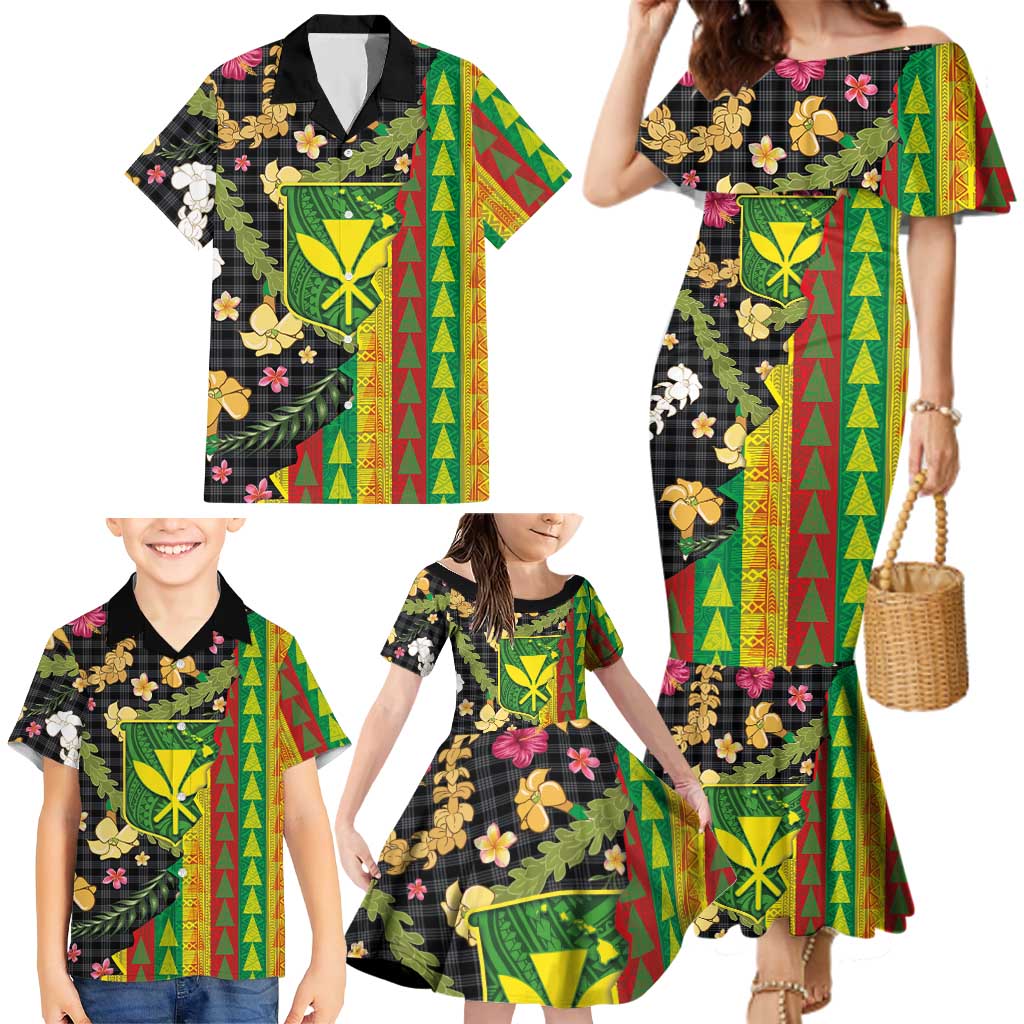 Hawaiian Tropical Plants Lei Family Matching Mermaid Dress and Hawaiian Shirt Kanaka Maoli Tribal with Palaka Motifs LT03 - Polynesian Pride