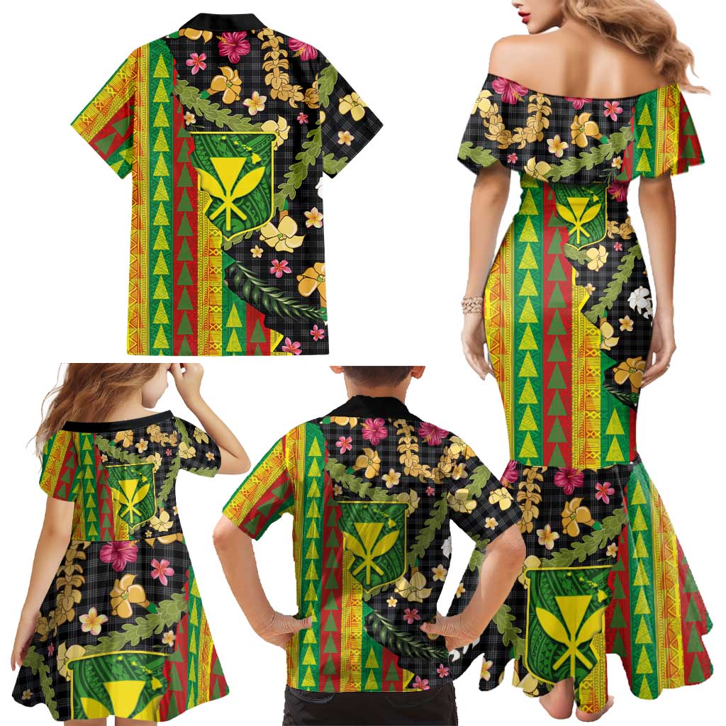 Hawaiian Tropical Plants Lei Family Matching Mermaid Dress and Hawaiian Shirt Kanaka Maoli Tribal with Palaka Motifs LT03 - Polynesian Pride