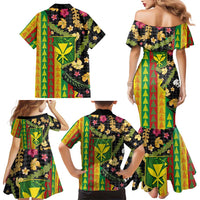 Hawaiian Tropical Plants Lei Family Matching Mermaid Dress and Hawaiian Shirt Kanaka Maoli Tribal with Palaka Motifs LT03 - Polynesian Pride