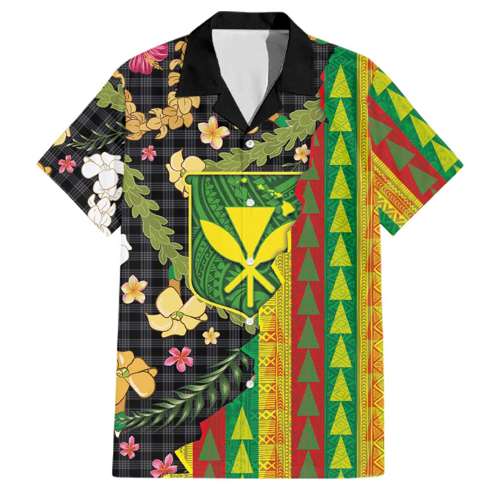 Hawaiian Tropical Plants Lei Family Matching Off Shoulder Short Dress and Hawaiian Shirt Kanaka Maoli Tribal with Palaka Motifs LT03 Dad's Shirt - Short Sleeve Multicolor - Polynesian Pride