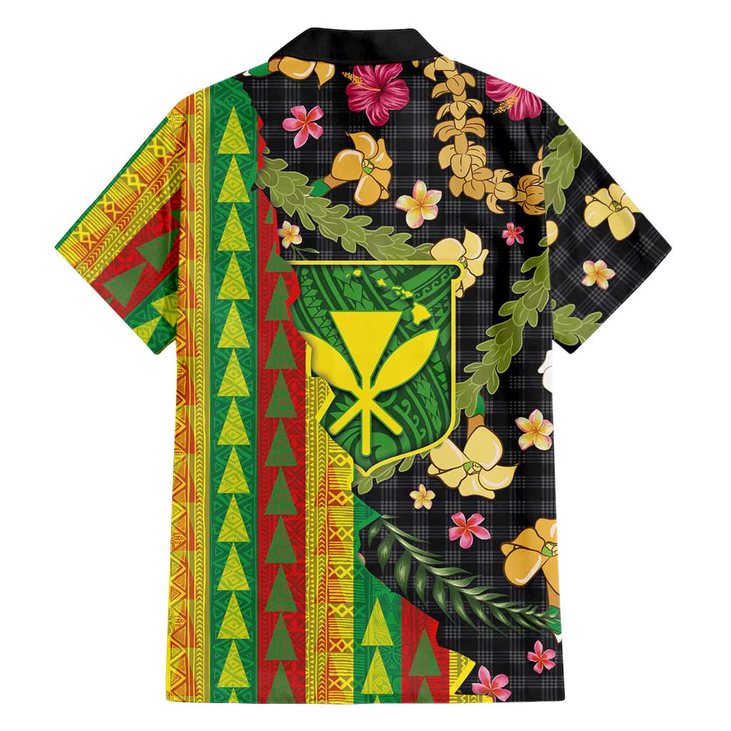 Hawaiian Tropical Plants Lei Family Matching Off Shoulder Short Dress and Hawaiian Shirt Kanaka Maoli Tribal with Palaka Motifs LT03 - Polynesian Pride