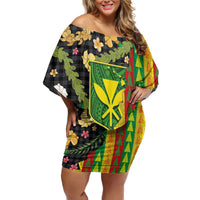 Hawaiian Tropical Plants Lei Family Matching Off Shoulder Short Dress and Hawaiian Shirt Kanaka Maoli Tribal with Palaka Motifs LT03 Mom's Dress Multicolor - Polynesian Pride