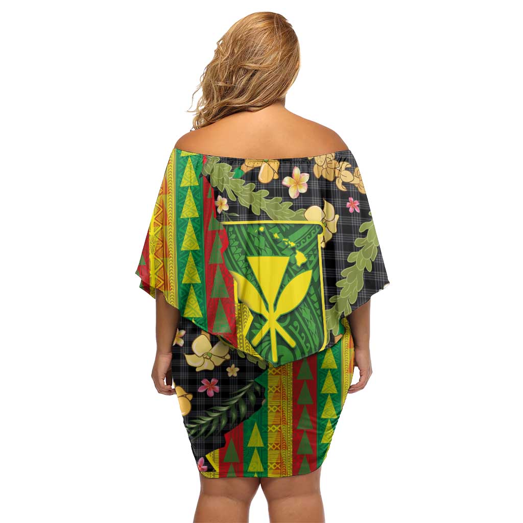Hawaiian Tropical Plants Lei Family Matching Off Shoulder Short Dress and Hawaiian Shirt Kanaka Maoli Tribal with Palaka Motifs LT03 - Polynesian Pride