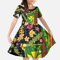 Hawaiian Tropical Plants Lei Family Matching Puletasi and Hawaiian Shirt Kanaka Maoli Tribal with Palaka Motifs LT03 Daughter's Dress Multicolor - Polynesian Pride