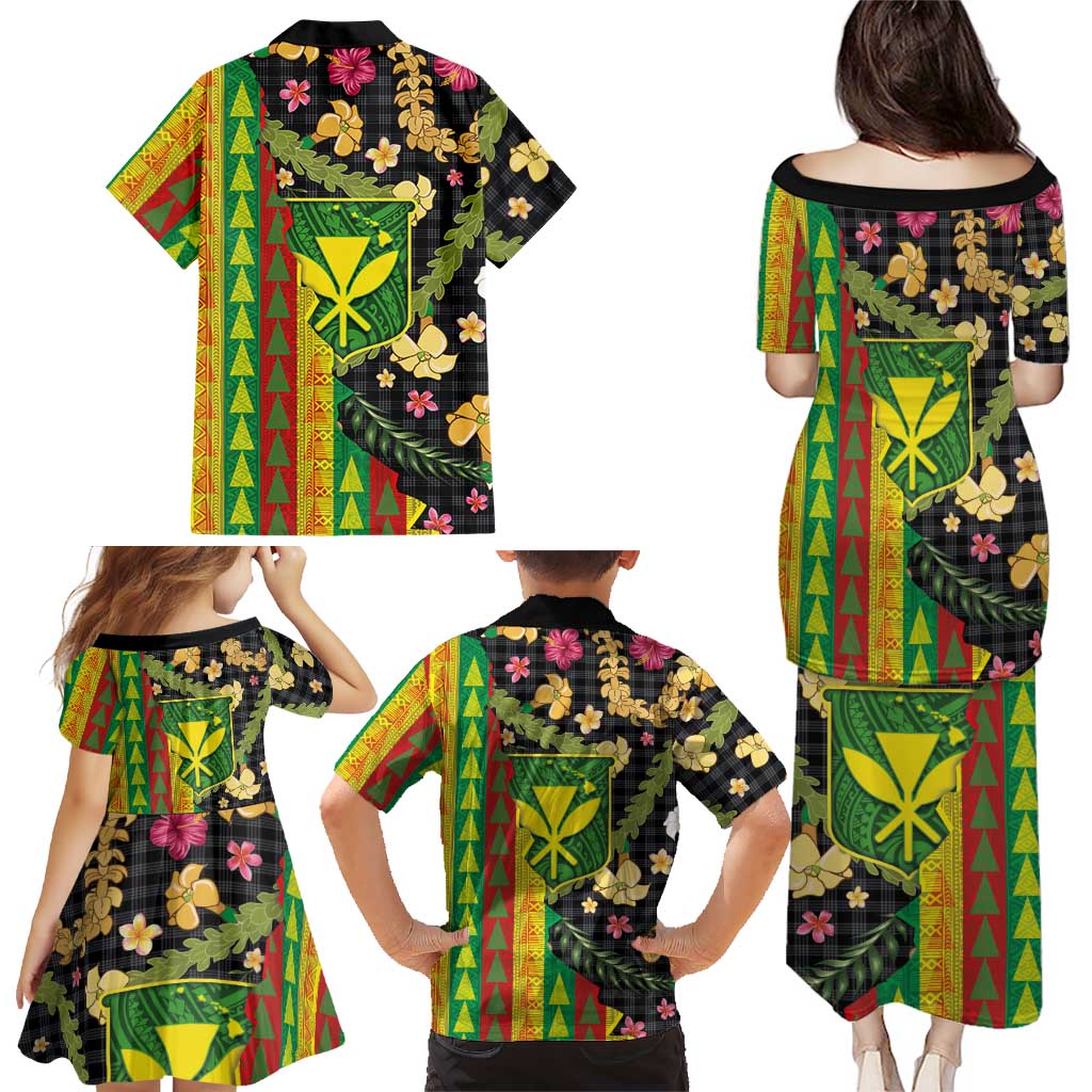 Hawaiian Tropical Plants Lei Family Matching Puletasi and Hawaiian Shirt Kanaka Maoli Tribal with Palaka Motifs LT03 - Polynesian Pride