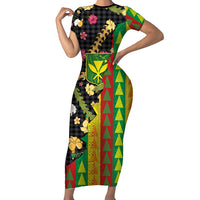 Hawaiian Tropical Plants Lei Family Matching Short Sleeve Bodycon Dress and Hawaiian Shirt Kanaka Maoli Tribal with Palaka Motifs LT03 Mom's Dress Multicolor - Polynesian Pride