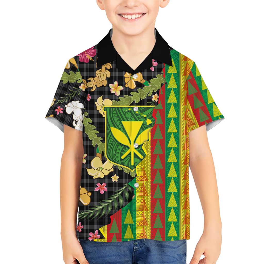 Hawaiian Tropical Plants Lei Family Matching Short Sleeve Bodycon Dress and Hawaiian Shirt Kanaka Maoli Tribal with Palaka Motifs LT03 Son's Shirt Multicolor - Polynesian Pride
