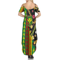 Hawaiian Tropical Plants Lei Family Matching Summer Maxi Dress and Hawaiian Shirt Kanaka Maoli Tribal with Palaka Motifs LT03 - Polynesian Pride