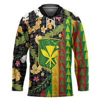 Hawaiian Tropical Plants Lei Hockey Jersey Kanaka Maoli Tribal with Palaka Motifs - Polynesian Pride