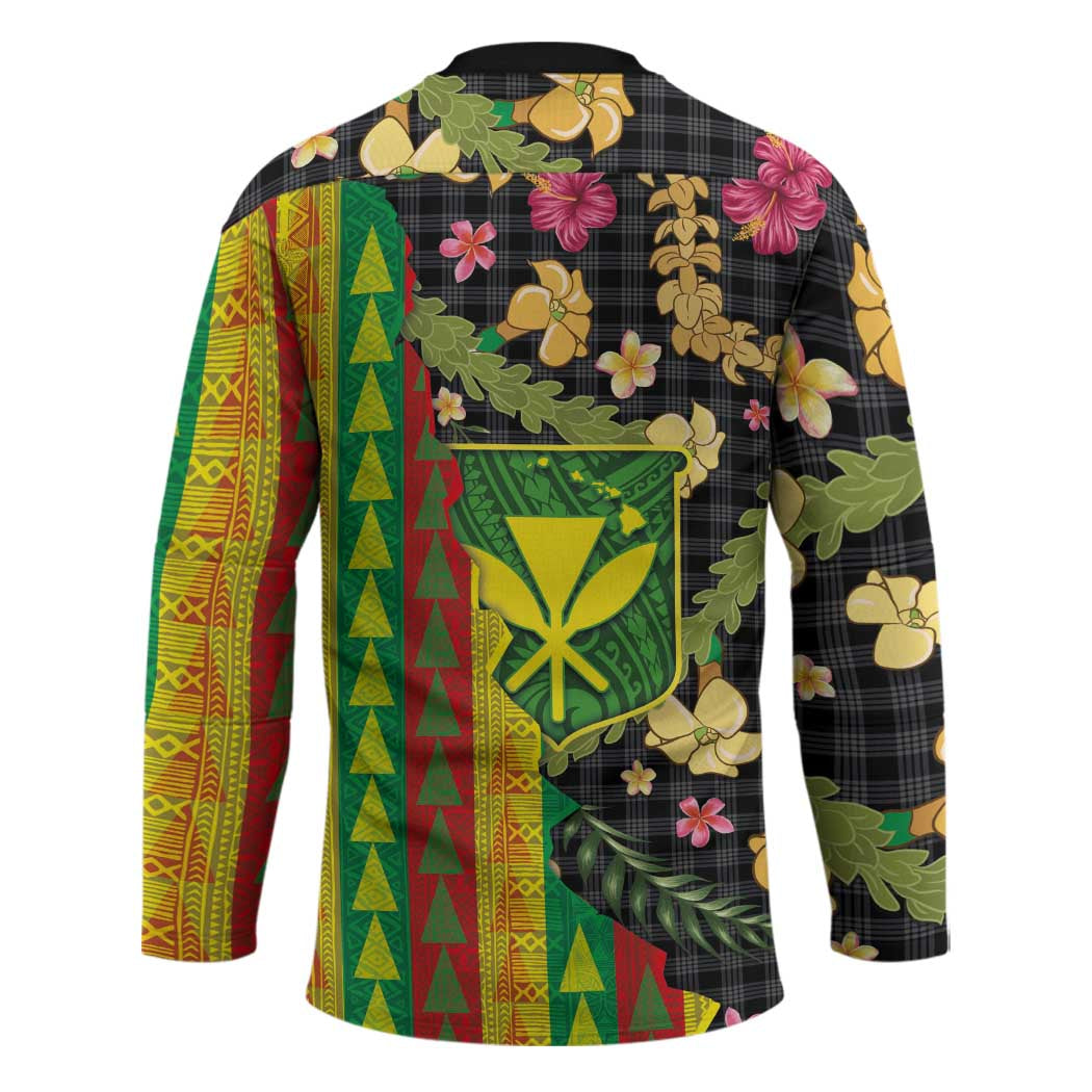 Hawaiian Tropical Plants Lei Hockey Jersey Kanaka Maoli Tribal with Palaka Motifs - Polynesian Pride