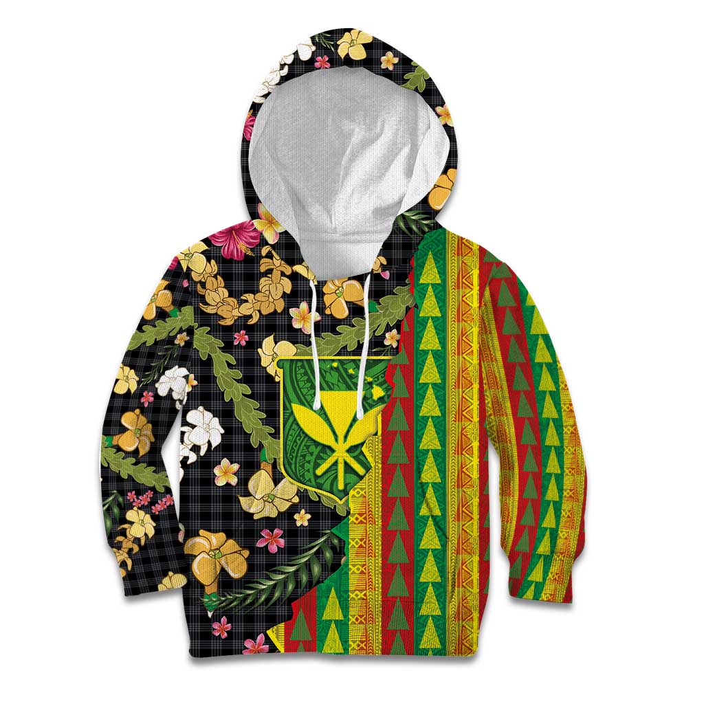 Hawaiian Tropical Plants Lei Kid Hoodie Kanaka Maoli Tribal with Palaka Motifs LT03 Hoodie Multicolor - Polynesian Pride
